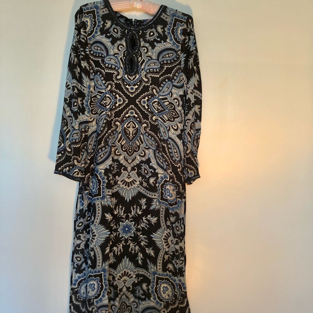 NWT Calypso St. Barth navy paisley beaded semi sheer kaftan with side slits